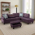 Ensemble de canapé d'angle 3 places en lin gris pour salon