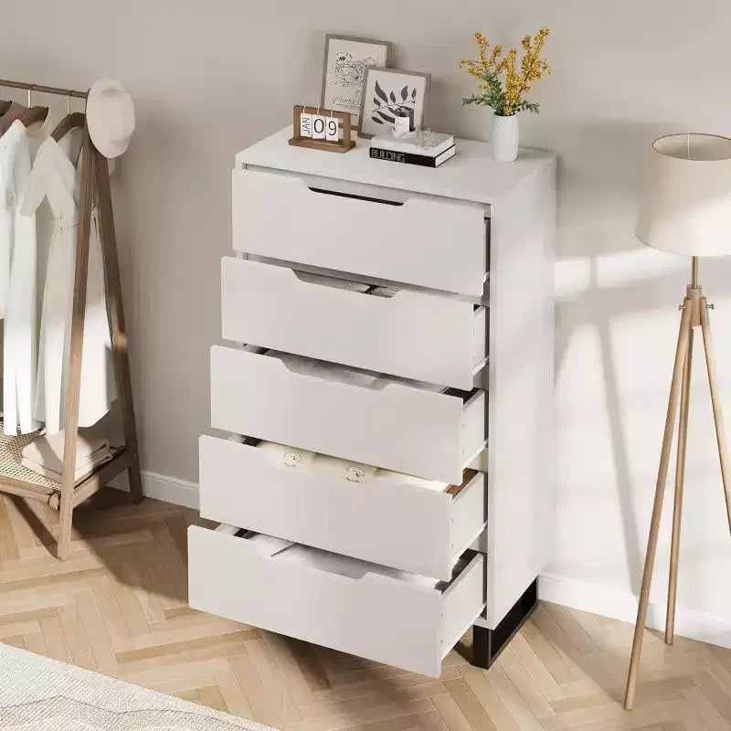 Commode verticale Acekool à 5 tiroirs, armoire de rangement haute de 130 cm avec tiroirs profonds pour chambre et entrée