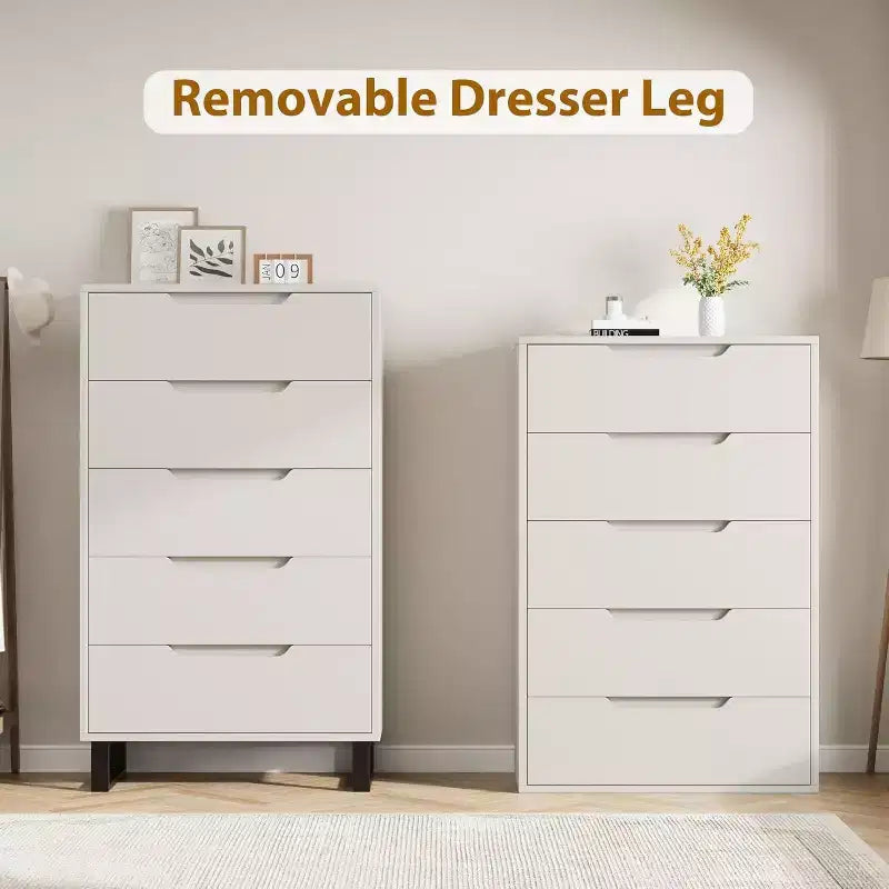 Commode verticale Acekool à 5 tiroirs, armoire de rangement haute de 130 cm avec tiroirs profonds pour chambre et entrée