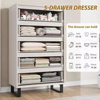 Commode verticale Acekool à 5 tiroirs, armoire de rangement haute de 130 cm avec tiroirs profonds pour chambre et entrée