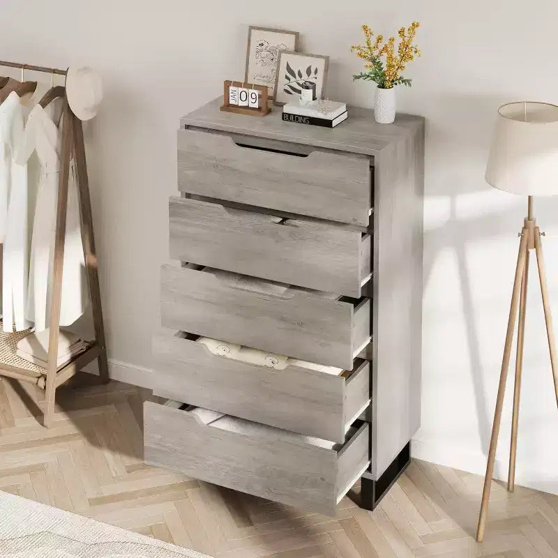 Commode verticale Acekool à 5 tiroirs, armoire de rangement haute de 130 cm avec tiroirs profonds pour chambre et entrée