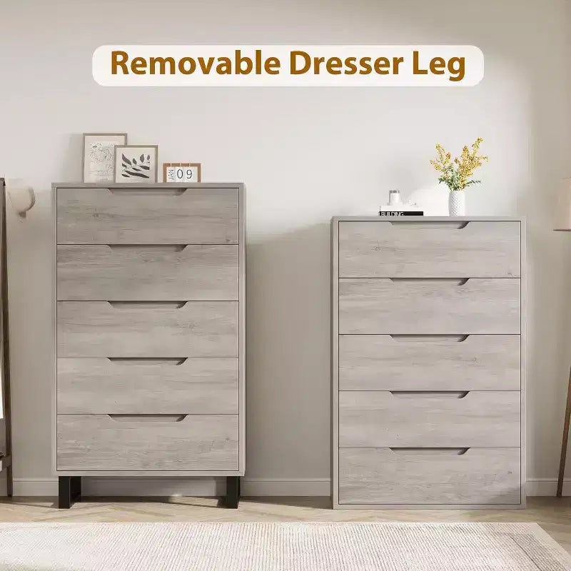 Commode verticale Acekool à 5 tiroirs, armoire de rangement haute de 130 cm avec tiroirs profonds pour chambre et entrée
