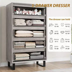 Commode verticale Acekool à 5 tiroirs, armoire de rangement haute de 130 cm avec tiroirs profonds pour chambre et entrée