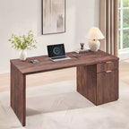 Bureau de direction de 60 po, bureau à domicile moderne en bois avec tiroir et armoire, bureau d'ordinateur cannelé pour salon, chambre à coucher