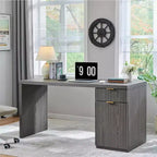 Bureau de direction de 60 po, bureau à domicile moderne en bois avec tiroir et armoire, bureau d'ordinateur cannelé pour salon, chambre à coucher