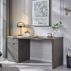 Bureau de direction de 60 po, bureau à domicile moderne en bois avec tiroir et armoire, bureau d'ordinateur cannelé pour salon, chambre à coucher