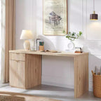 Bureau de direction de 60 po, bureau à domicile moderne en bois avec tiroir et armoire, bureau d'ordinateur cannelé pour salon, chambre à coucher