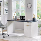 Bureau de direction de 60 po, bureau à domicile moderne en bois avec tiroir et armoire, bureau d'ordinateur cannelé pour salon, chambre à coucher