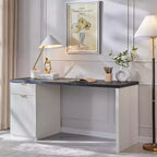 Bureau de direction de 60 po, bureau à domicile moderne en bois avec tiroir et armoire, bureau d'ordinateur cannelé pour salon, chambre à coucher