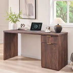 Bureau de direction de 60 po, bureau à domicile moderne en bois avec tiroir et armoire, bureau d'ordinateur cannelé pour salon, chambre à coucher