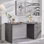 Bureau de direction de 60 po, bureau à domicile moderne en bois avec tiroir et armoire, bureau d'ordinateur cannelé pour salon, chambre à coucher