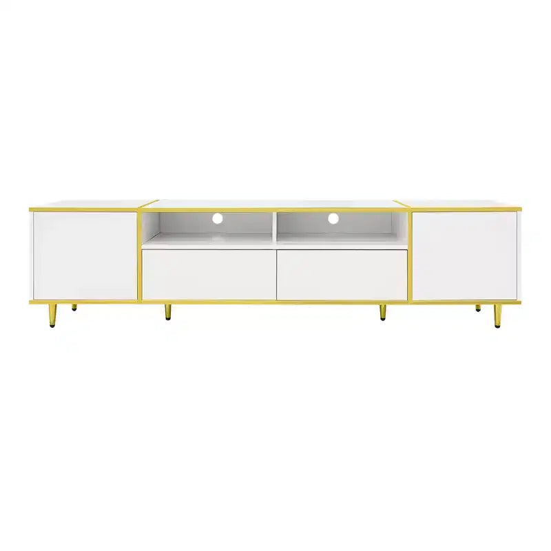 Meuble TV moderne CLIHOME 70,9" pour téléviseurs jusqu'à 80 pouces, meuble TV avec lumières LED, centre de divertissement avec 2 étagères