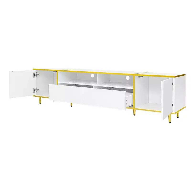 Meuble TV moderne CLIHOME 70,9" pour téléviseurs jusqu'à 80 pouces, meuble TV avec lumières LED, centre de divertissement avec 2 étagères