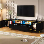 Meuble TV moderne CLIHOME 70,9" pour téléviseurs jusqu'à 80 pouces, meuble TV avec lumières LED, centre de divertissement avec 2 étagères