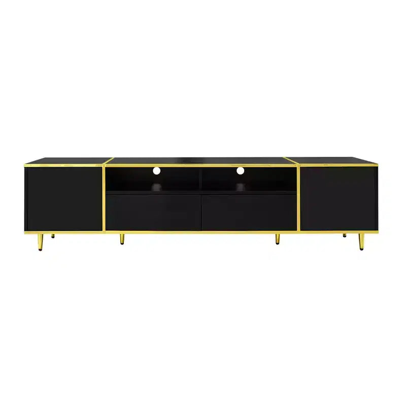 Meuble TV moderne CLIHOME 70,9" pour téléviseurs jusqu'à 80 pouces, meuble TV avec lumières LED, centre de divertissement avec 2 étagères