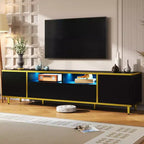 Meuble TV moderne CLIHOME 70,9" pour téléviseurs jusqu'à 80 pouces, meuble TV avec lumières LED, centre de divertissement avec 2 étagères