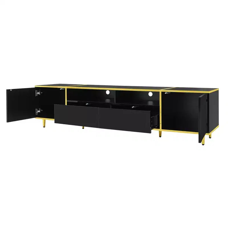 Meuble TV moderne CLIHOME 70,9" pour téléviseurs jusqu'à 80 pouces, meuble TV avec lumières LED, centre de divertissement avec 2 étagères