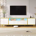 Meuble TV moderne CLIHOME 70,9" pour téléviseurs jusqu'à 80 pouces, meuble TV avec lumières LED, centre de divertissement avec 2 étagères