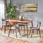 Christopher Knight Home Alma Ensemble de salle à manger 5 pièces en tissu et bois, style milieu de siècle