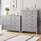 Commode à 5 tiroirs, table de chevet moderne et haute avec tiroirs profonds et poignée ronde en nickel, armoire de rangement en bois, blanche