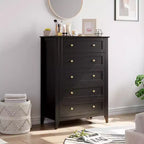 Commode à 5 tiroirs, table de chevet moderne et haute avec tiroirs profonds et poignée ronde en nickel, armoire de rangement en bois, blanche