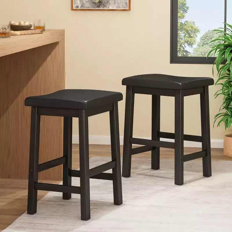 Christopher Knight Home Pomeroy Farmhouse Rubberwood 24 Inch Backless Saddle Counter Stools (Set of 2)