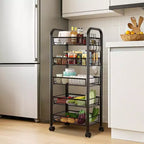 1-Piece 5-Tier Slim Rolling Cart - Metal Mesh Baskets & 360 Wheels, Rust-Resistant Frame for Narrow Spaces