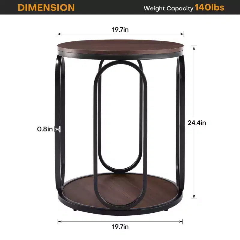 Bekrvio Petite table d'appoint ronde à 2 niveaux avec rangement, table de bout industrielle en bois de 50 cm pour salon, chambre, bureau, salle de bain