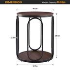 Bekrvio Petite table d'appoint ronde à 2 niveaux avec rangement, table de bout industrielle en bois de 50 cm pour salon, chambre, bureau, salle de bain