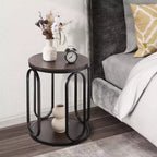 Bekrvio Petite table d'appoint ronde à 2 niveaux avec rangement, table de bout industrielle en bois de 50 cm pour salon, chambre, bureau, salle de bain