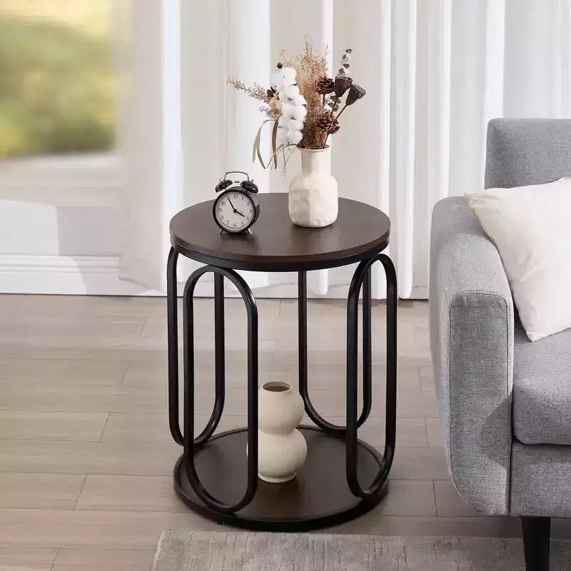Bekrvio Petite table d'appoint ronde à 2 niveaux avec rangement, table de bout industrielle en bois de 50 cm pour salon, chambre, bureau, salle de bain