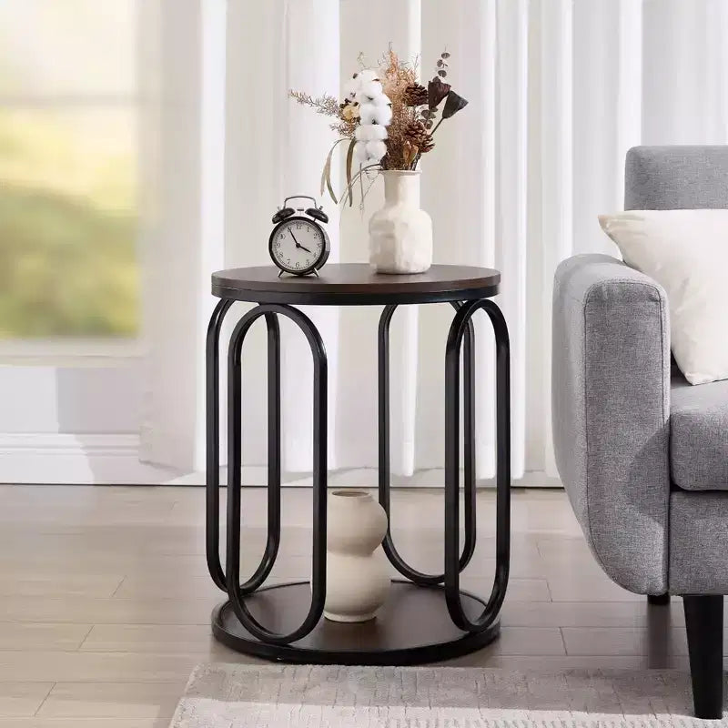 Bekrvio Petite table d'appoint ronde à 2 niveaux avec rangement, table de bout industrielle en bois de 50 cm pour salon, chambre, bureau, salle de bain