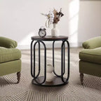 Bekrvio Petite table d'appoint ronde à 2 niveaux avec rangement, table de bout industrielle en bois de 50 cm pour salon, chambre, bureau, salle de bain