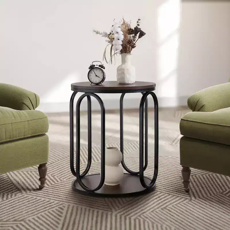 Bekrvio Petite table d'appoint ronde à 2 niveaux avec rangement, table de bout industrielle en bois de 50 cm pour salon, chambre, bureau, salle de bain