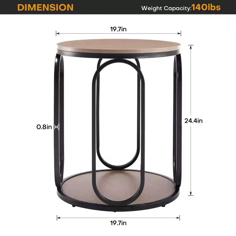Bekrvio Petite table d'appoint ronde à 2 niveaux avec rangement, table de bout industrielle en bois de 50 cm pour salon, chambre, bureau, salle de bain