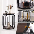 Bekrvio Petite table d'appoint ronde à 2 niveaux avec rangement, table de bout industrielle en bois de 50 cm pour salon, chambre, bureau, salle de bain