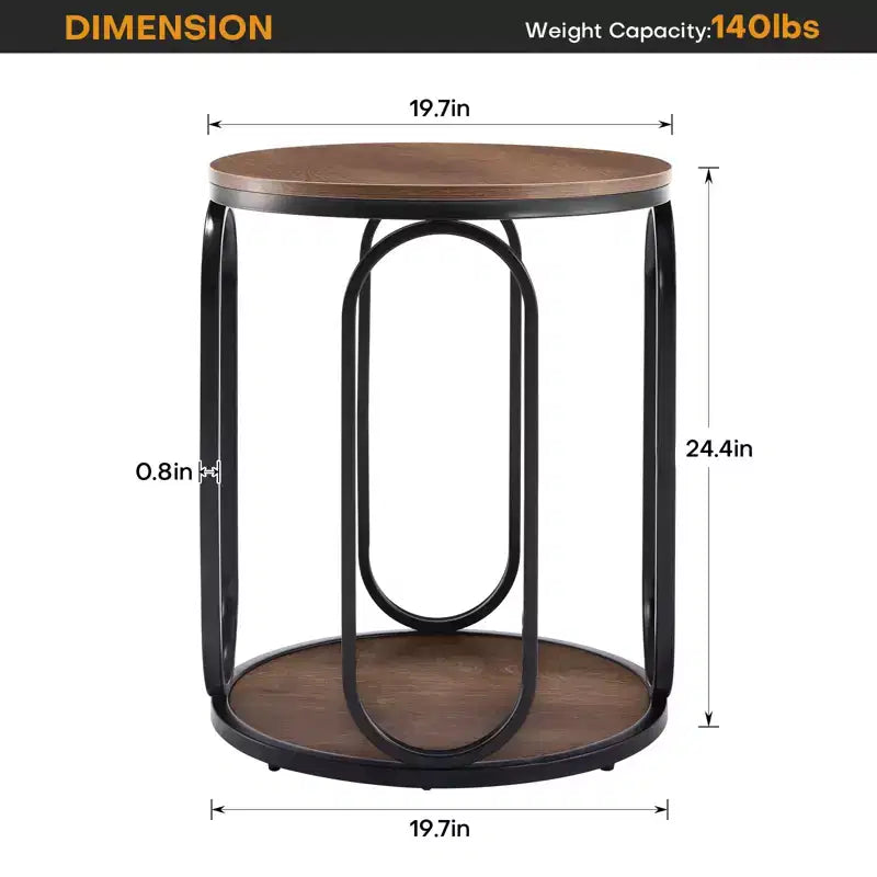 Bekrvio Petite table d'appoint ronde à 2 niveaux avec rangement, table de bout industrielle en bois de 50 cm pour salon, chambre, bureau, salle de bain