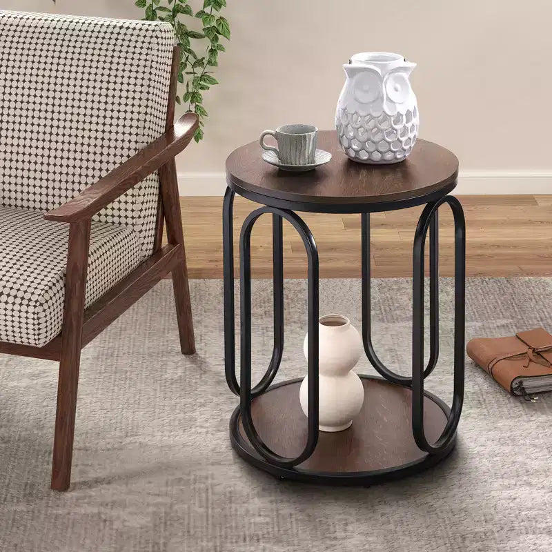 Bekrvio Petite table d'appoint ronde à 2 niveaux avec rangement, table de bout industrielle en bois de 50 cm pour salon, chambre, bureau, salle de bain