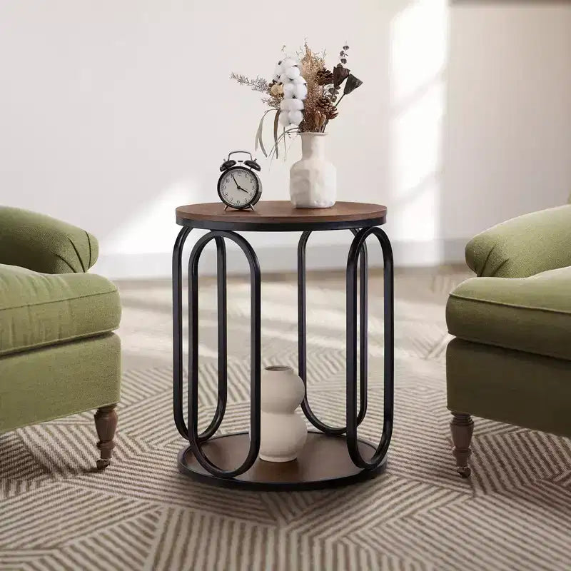 Bekrvio Petite table d'appoint ronde à 2 niveaux avec rangement, table de bout industrielle en bois de 50 cm pour salon, chambre, bureau, salle de bain