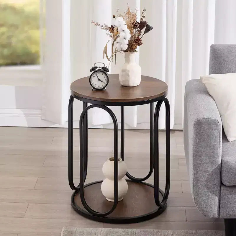 Bekrvio Petite table d'appoint ronde à 2 niveaux avec rangement, table de bout industrielle en bois de 50 cm pour salon, chambre, bureau, salle de bain