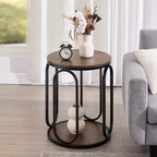 Bekrvio Petite table d'appoint ronde à 2 niveaux avec rangement, table de bout industrielle en bois de 50 cm pour salon, chambre, bureau, salle de bain