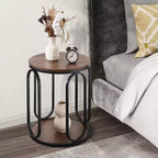 Bekrvio Petite table d'appoint ronde à 2 niveaux avec rangement, table de bout industrielle en bois de 50 cm pour salon, chambre, bureau, salle de bain