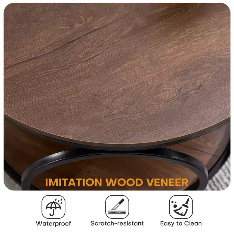 Bekrvio Petite table d'appoint ronde à 2 niveaux avec rangement, table de bout industrielle en bois de 50 cm pour salon, chambre, bureau, salle de bain