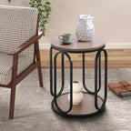 Bekrvio Petite table d'appoint ronde à 2 niveaux avec rangement, table de bout industrielle en bois de 50 cm pour salon, chambre, bureau, salle de bain