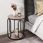 Bekrvio Petite table d'appoint ronde à 2 niveaux avec rangement, table de bout industrielle en bois de 50 cm pour salon, chambre, bureau, salle de bain