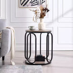 Bekrvio Petite table d'appoint ronde à 2 niveaux avec rangement, table de bout industrielle en bois de 50 cm pour salon, chambre, bureau, salle de bain
