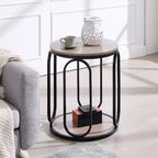 Bekrvio Petite table d'appoint ronde à 2 niveaux avec rangement, table de bout industrielle en bois de 50 cm pour salon, chambre, bureau, salle de bain