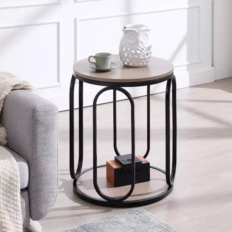 Bekrvio Petite table d'appoint ronde à 2 niveaux avec rangement, table de bout industrielle en bois de 50 cm pour salon, chambre, bureau, salle de bain