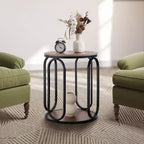 Bekrvio Petite table d'appoint ronde à 2 niveaux avec rangement, table de bout industrielle en bois de 50 cm pour salon, chambre, bureau, salle de bain