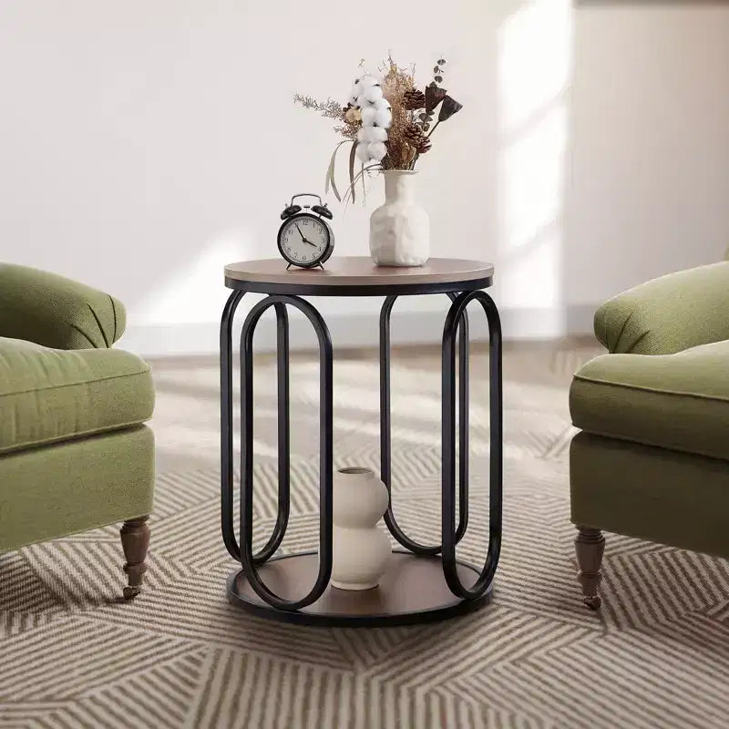 Bekrvio Petite table d'appoint ronde à 2 niveaux avec rangement, table de bout industrielle en bois de 50 cm pour salon, chambre, bureau, salle de bain